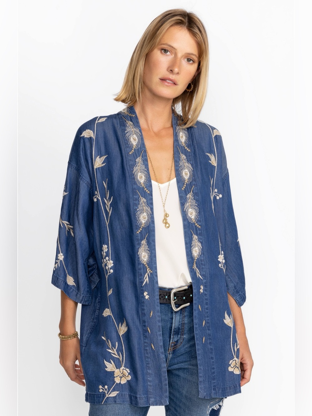 $280 Johnny Was CALIPSO TENCEL KIMONO size XL EUC embroidered bohemian - Picture 2 of 7